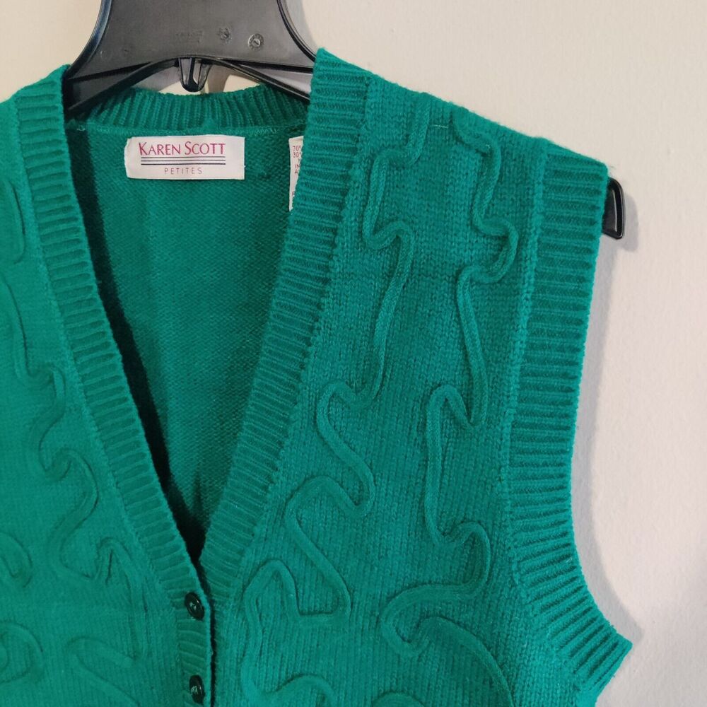 Karen Scott Petites Wool Blend Button Down Sweater Cardigan Womens Size PS Green